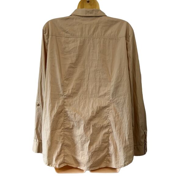 Chico’s 2 Beige Tan Cotton Blend Blouse Woman Size 12 Convertible Sleeves - Picture 3 of 10